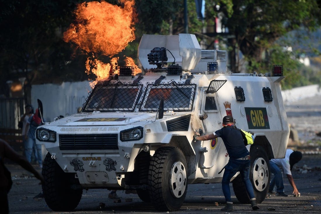 Venezuelan security forces used Chinese-built armoured personnel carriers against anti-government protests in Caracas. Photo: AFP