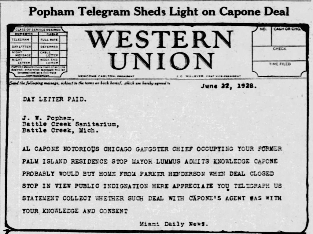  Figure 8: Telegram Published by Miami News on June 23, 1928