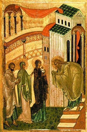 Meeting of the Lord, 15th C Russian icon