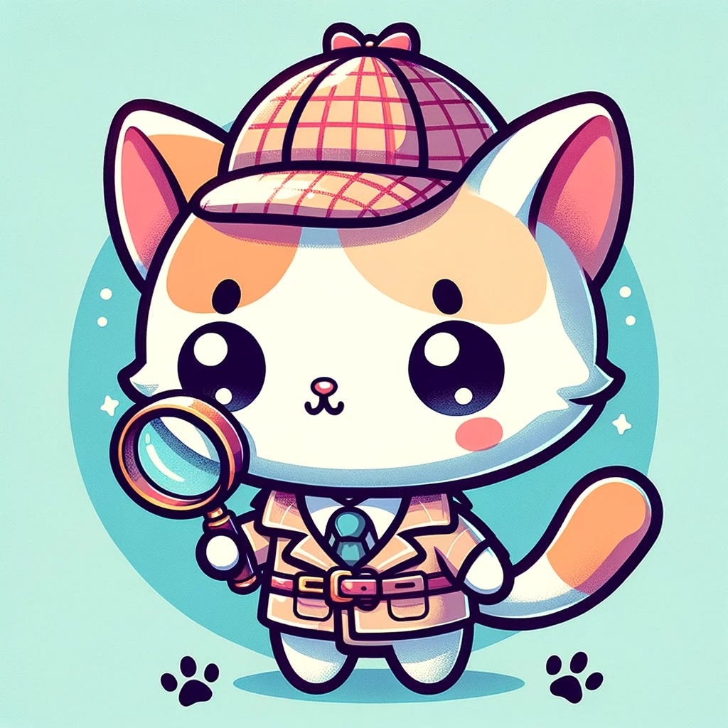 kawaii-style image of a cat dressed as a detective