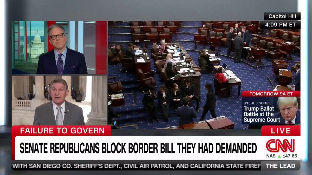 Senator Joe Manchin on X: "The Senate's failure today to pass commonsense  legislation to secure our border because of politics reaffirms why I did  not run for reelection. 18k Border Patrol agents