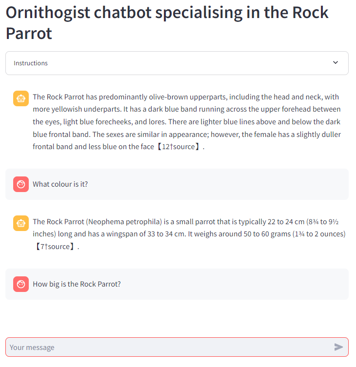 Screenshot of the chatbot in action