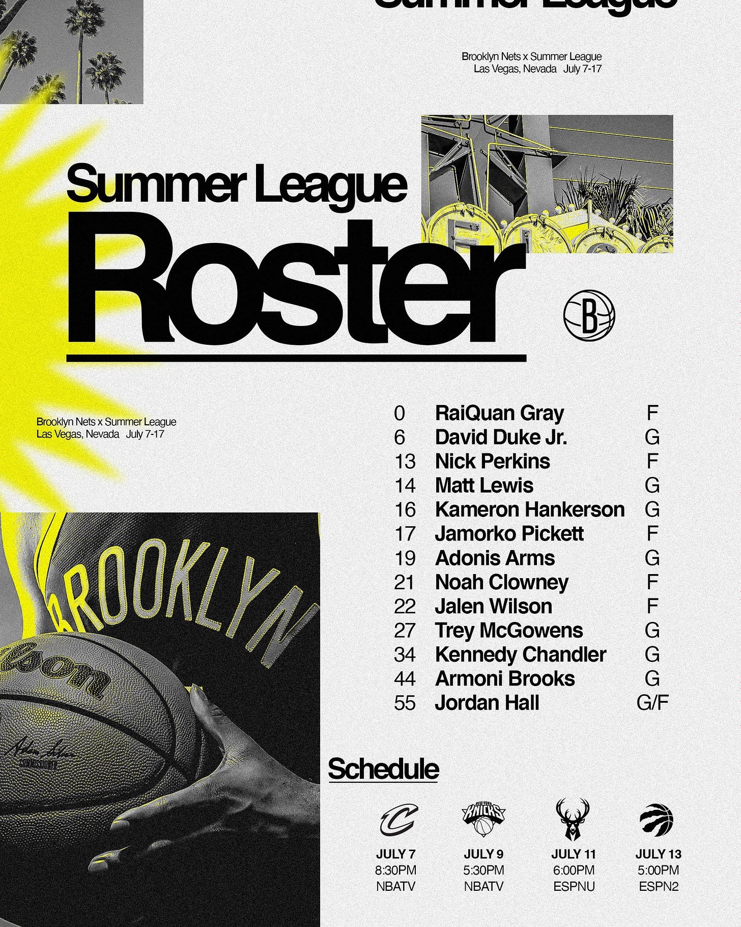Nets Summer League roster and schedule graphic