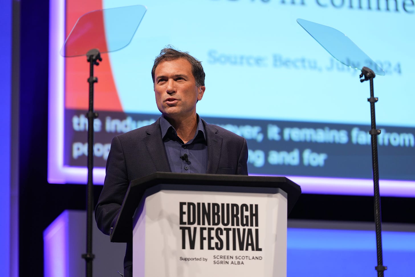 Ros Atkins speaking at the Edinburgh TV Festival