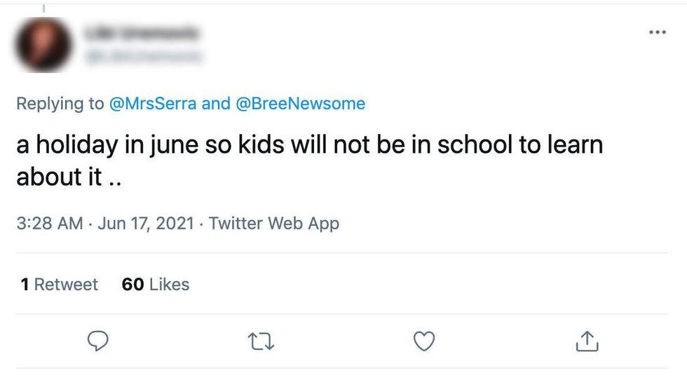 tweet: "A holiday in june so kids will not be in school to learn about it .."