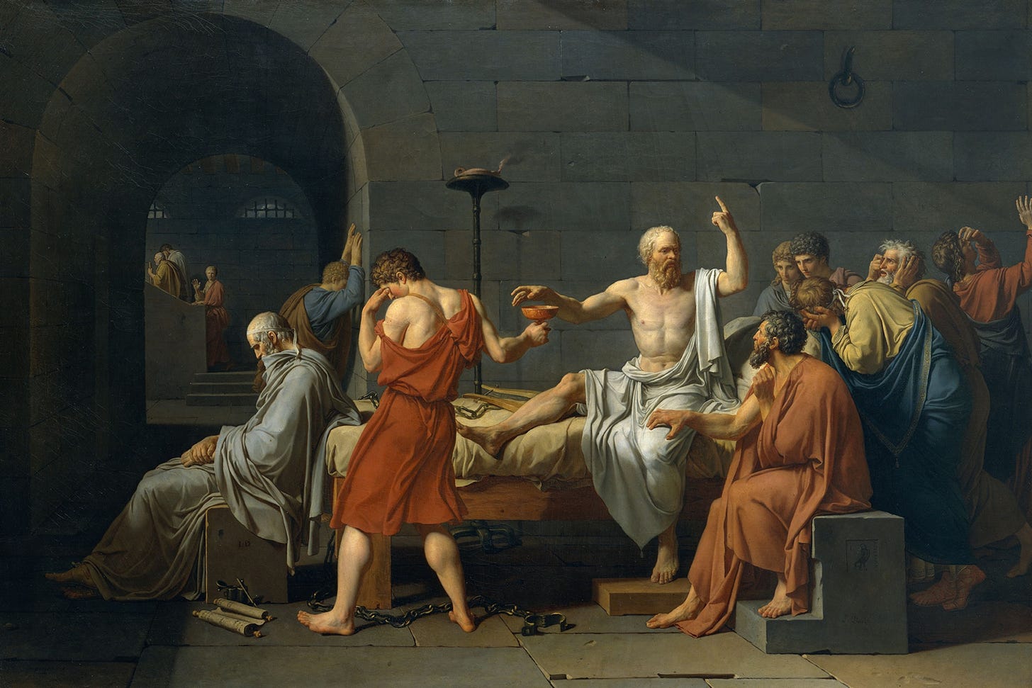 A painting of Socrates before drinking helmock