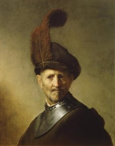 Amazing faces… this is a van Rijn painting of an old military man. The feather just gets me. 