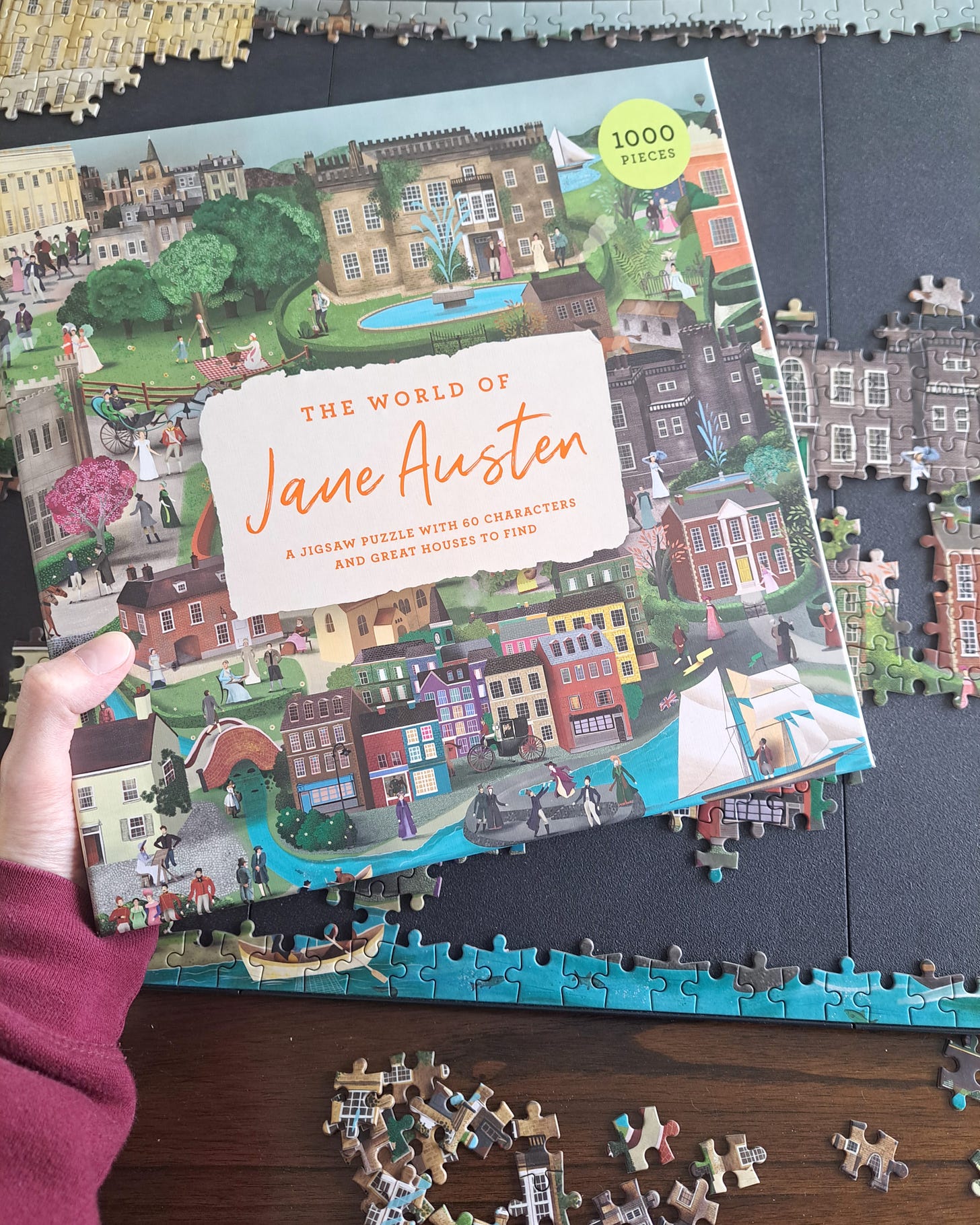 Photo of a Jane Austen-themed puzzle in progress