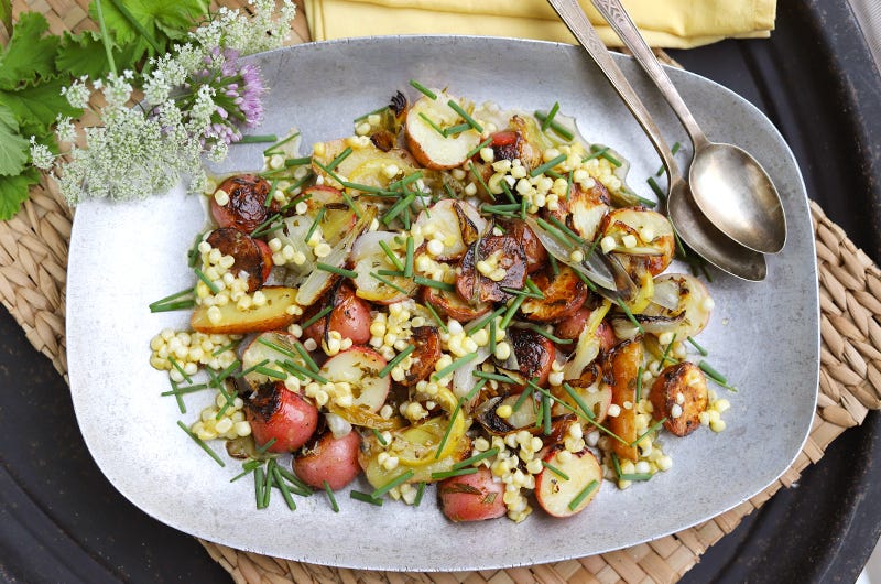 Grill-Roasted Potatoes with Rosemary, Lemon, Sea Salt & Fresh Corn Vinaigrette, Cook the Vineyard