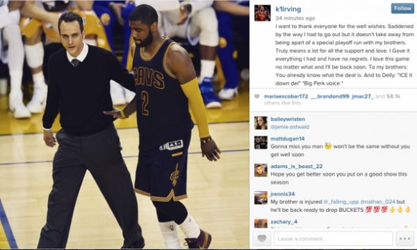 kyrie irving tweet after knee injury cleveland cavaliers 2015 nba