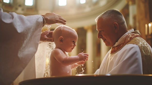 Photo baptism generative ai and priest watering the infant