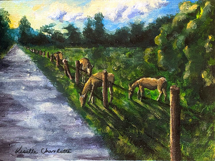 A painting of horses in Opunohu Valley Moorea