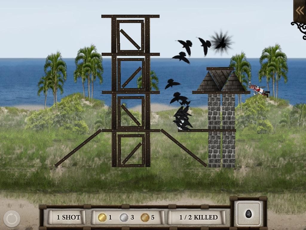Crush the Castle (iPad) screenshot: HD version - Murder of Crows ammo with a hoard of hungry black crows