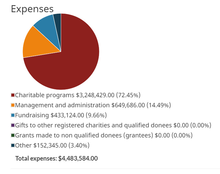 CRA pie chart outlining THEMUSEUM's expenses.