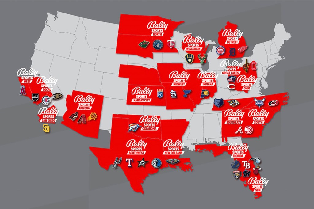 Map showing which teams Bally Sports covers.