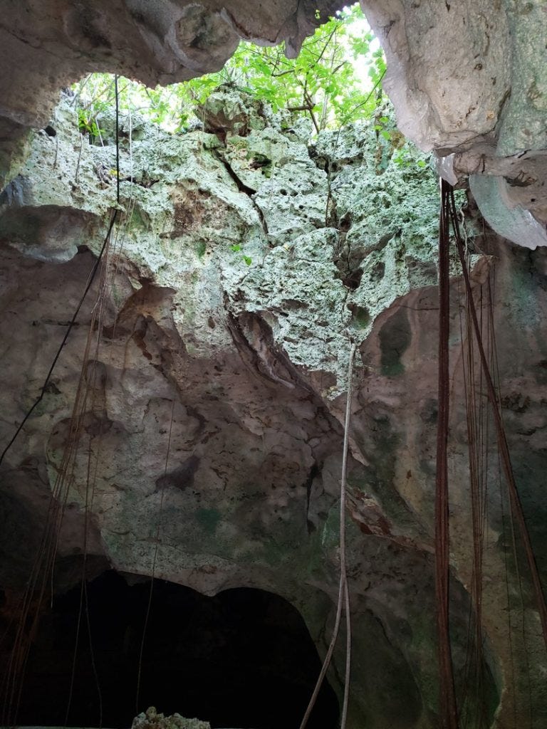 light shaft inside green grotto caves