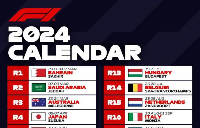 Formula 1 2024 season calendar revealed