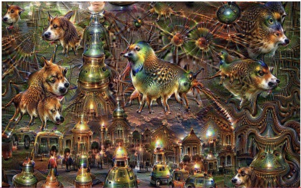 Another deep dream example, that looks like a gold painting full of dogs