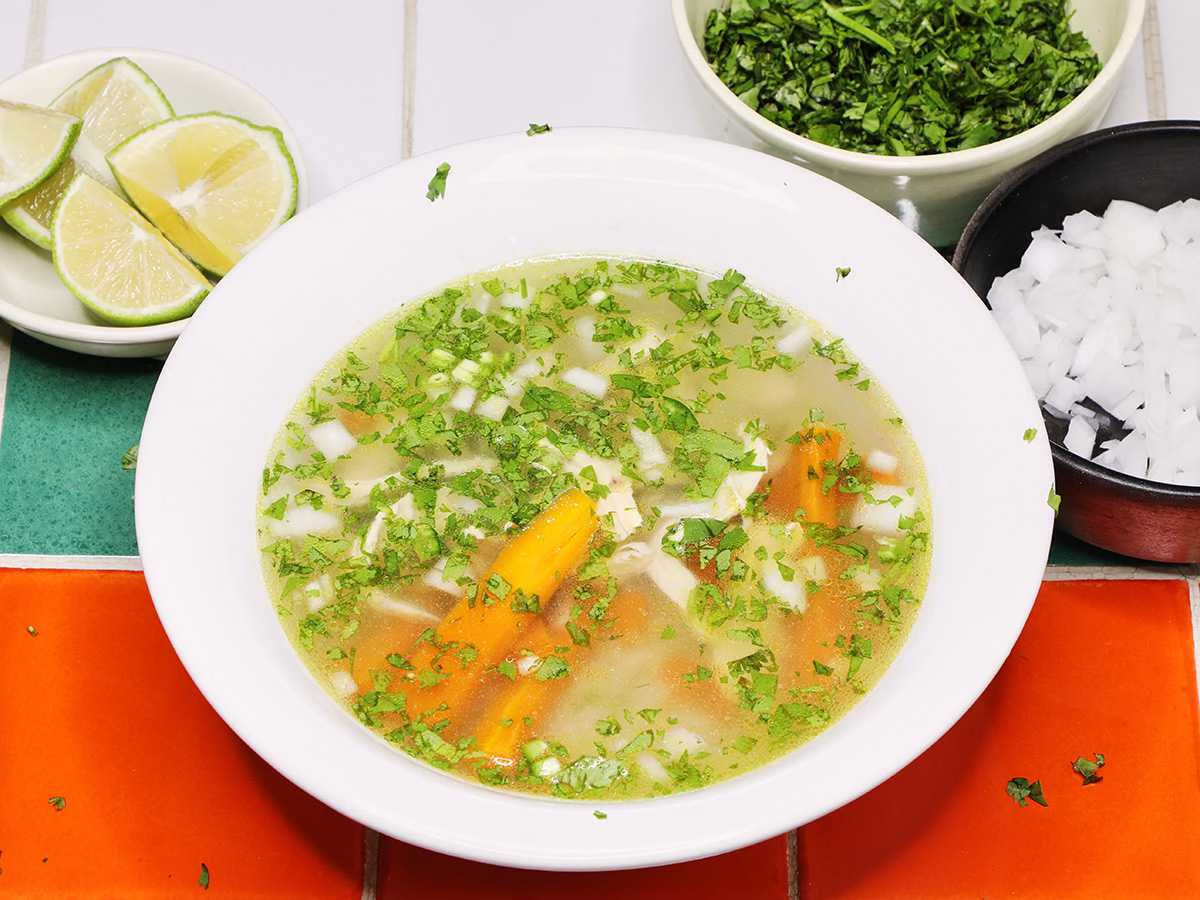 Mexican Chicken Soup Caldo de Pollo with Lime and Cilantro