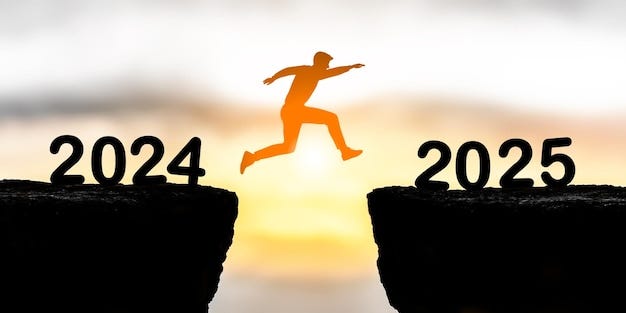 Silhouette of leap from 2024 to 2025 symbolizing progress and hope |  Premium AI-generated image