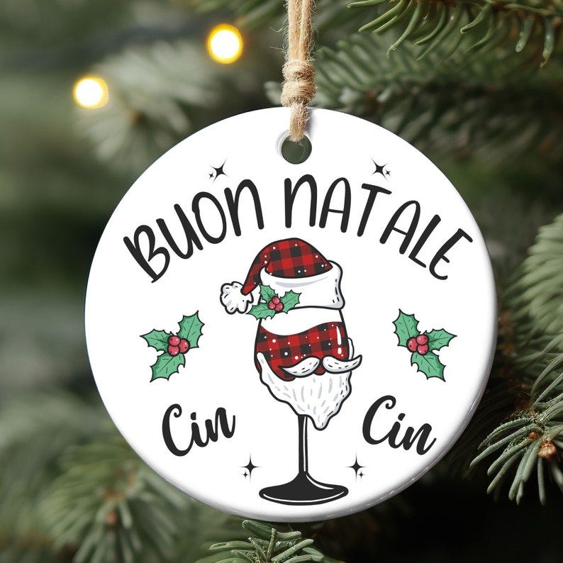 Buon Natale Italian Wine Christmas Ornament, Cute Italy Vino X-mas Tree Decoration, Italy Lover Xmas Home Decor, Gift for Italians, Winery image 1