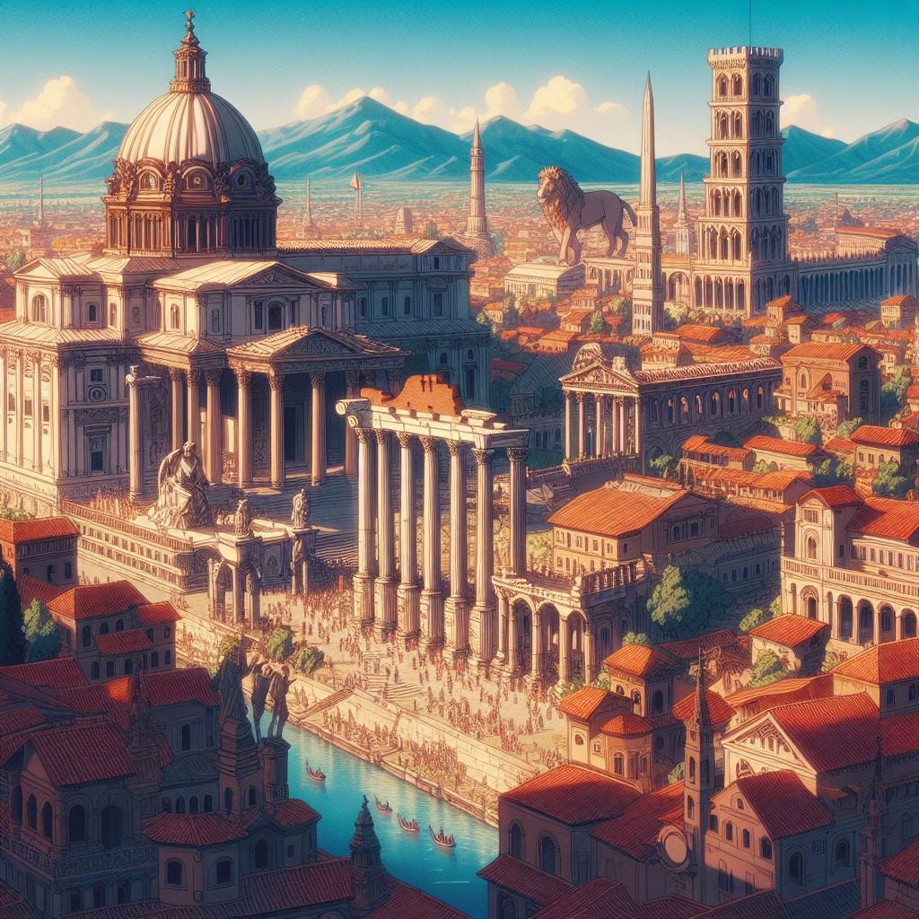 Imperial Rome in all its splendour, studio ghibli animation style