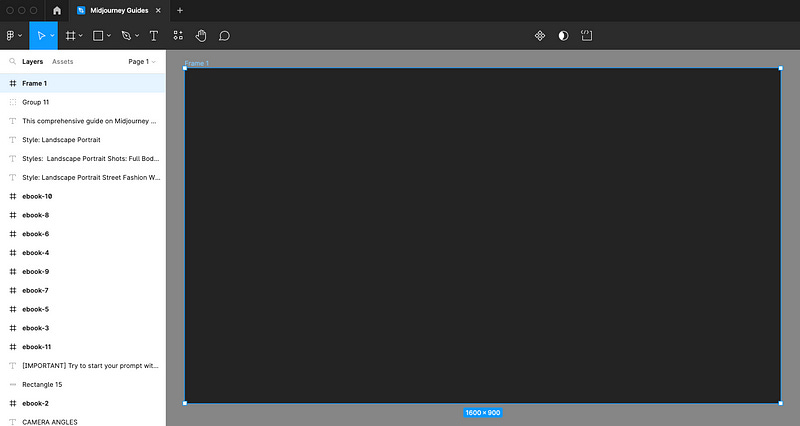Screenshot of black frame in Figma