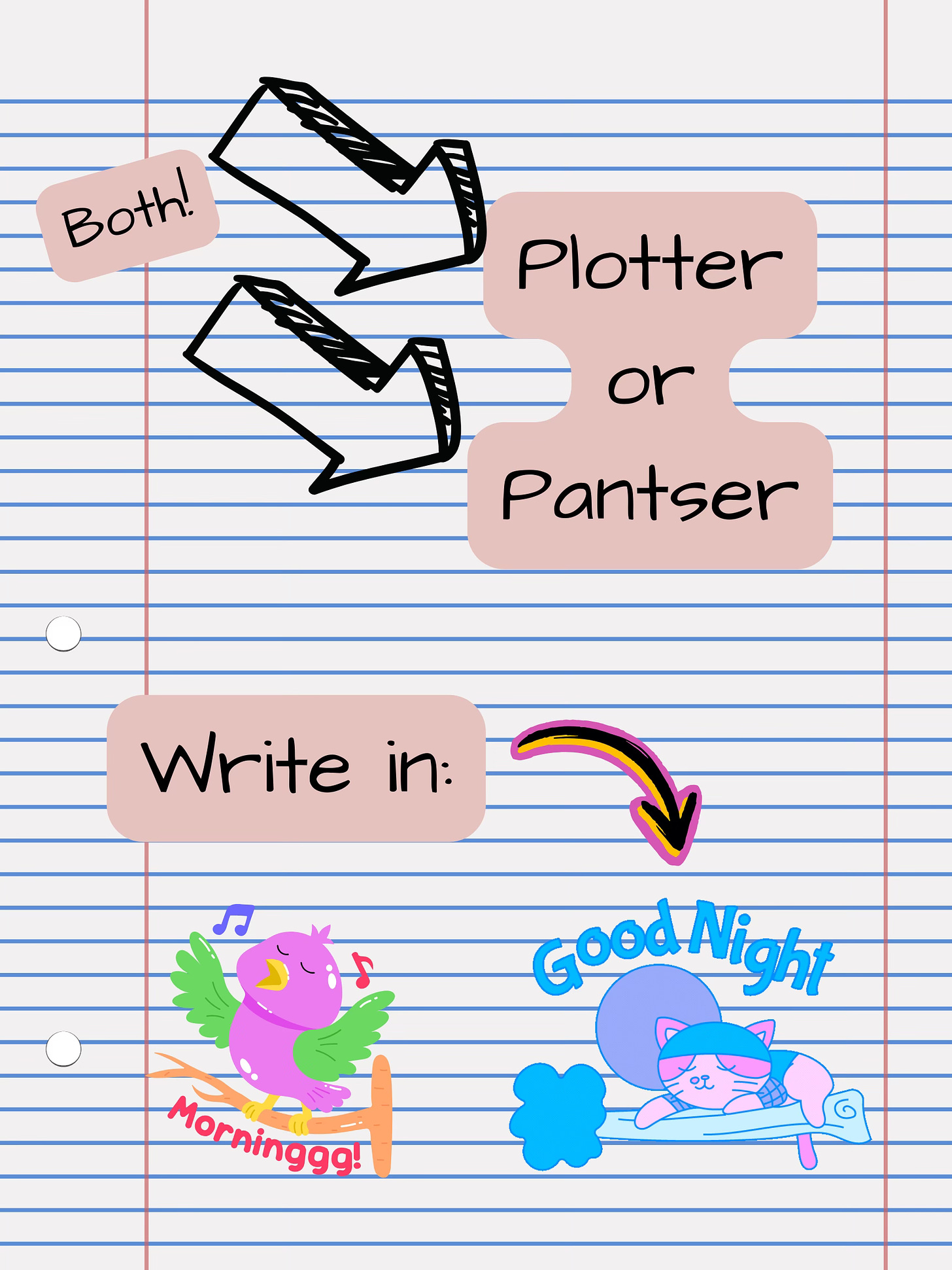 Abi is both a plotter and panther and writes at night.