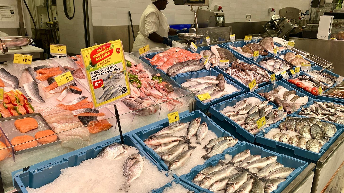 Fresh fish in ice in a shop