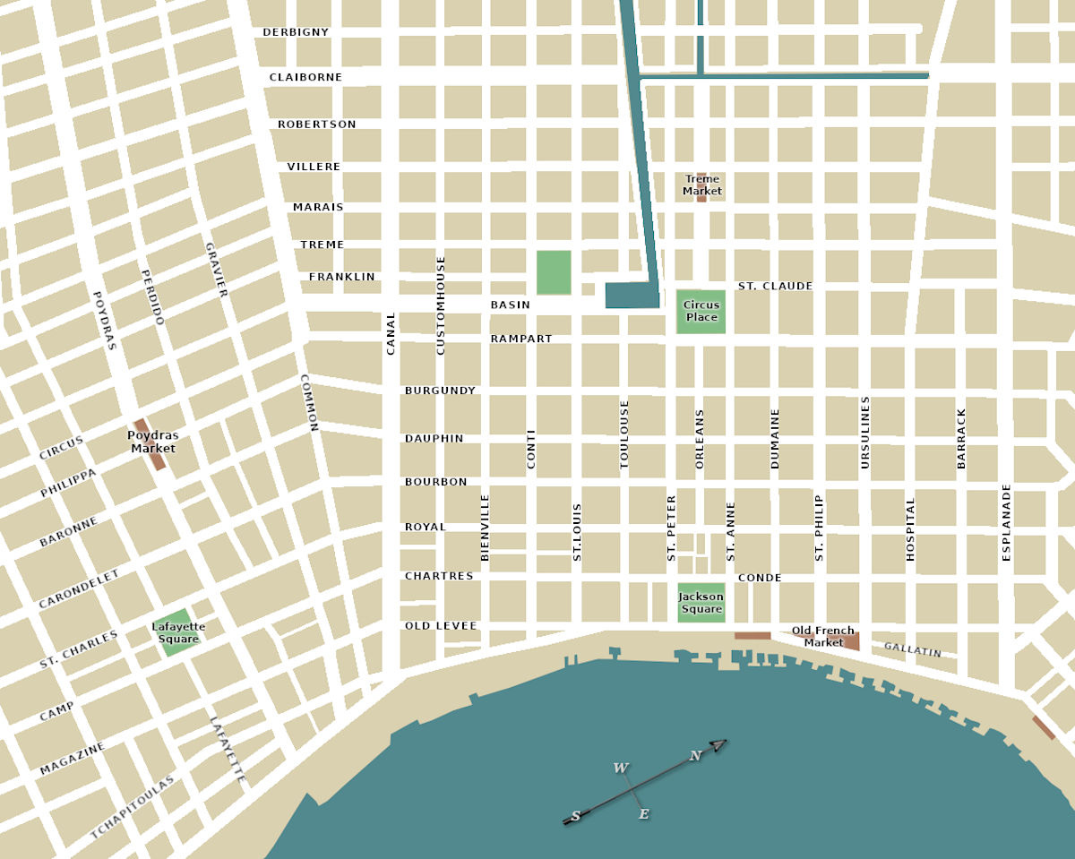 Map of a portion of New Orleans including the French Quarter