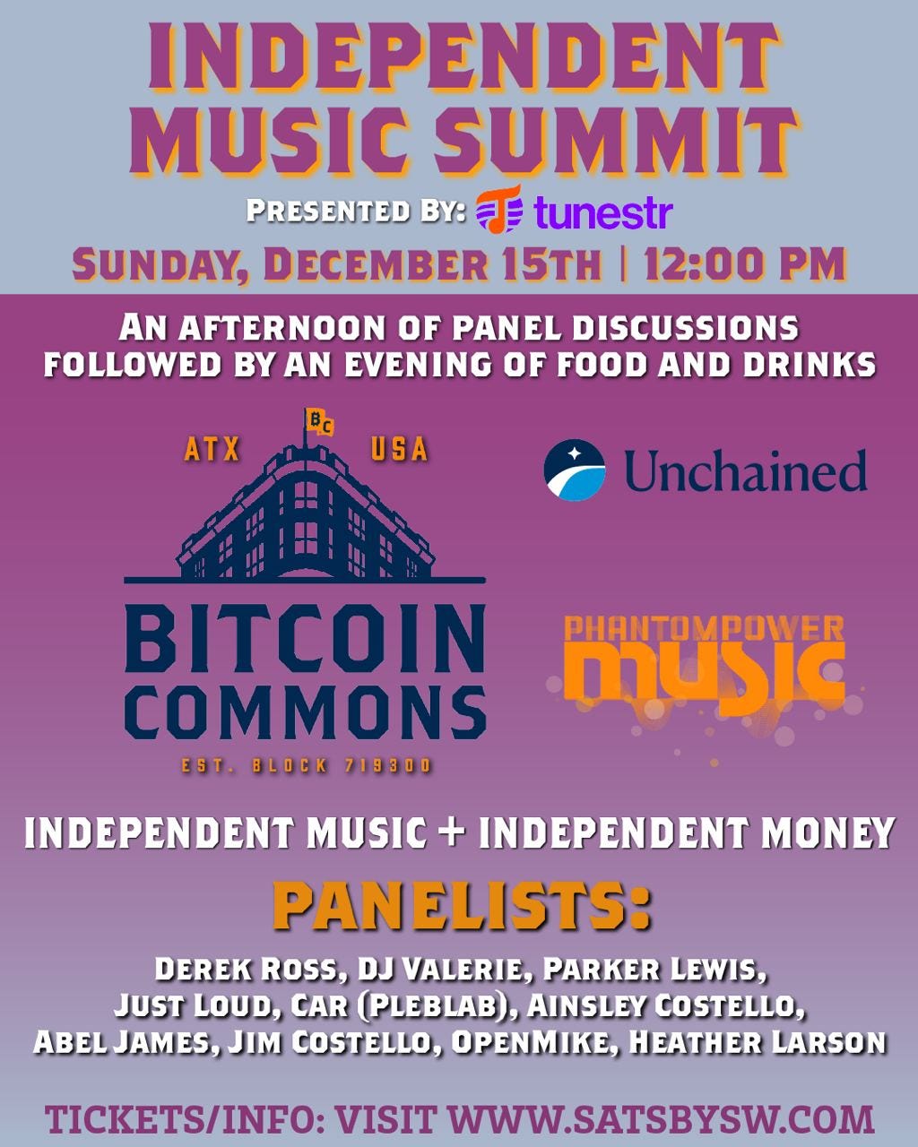 “Sats by SW” Independent Music Summit, get your tickets: https://www.satsbysw.com/