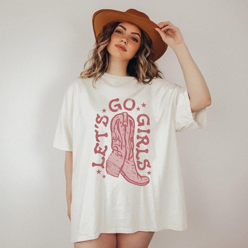 Let's Go Girls Retro Cowgirl Shirt 90s Country Music Western Graphic Tee Nashville Bride Tee Bachelorette Party Western Bride Boho Nash Bash White