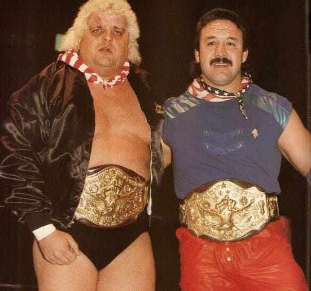 NWA World Tag-Team Champions. Dusty Rhodes & Manny Fernandez | Dusty rhodes,  Nwa wrestling, Pro wrestling