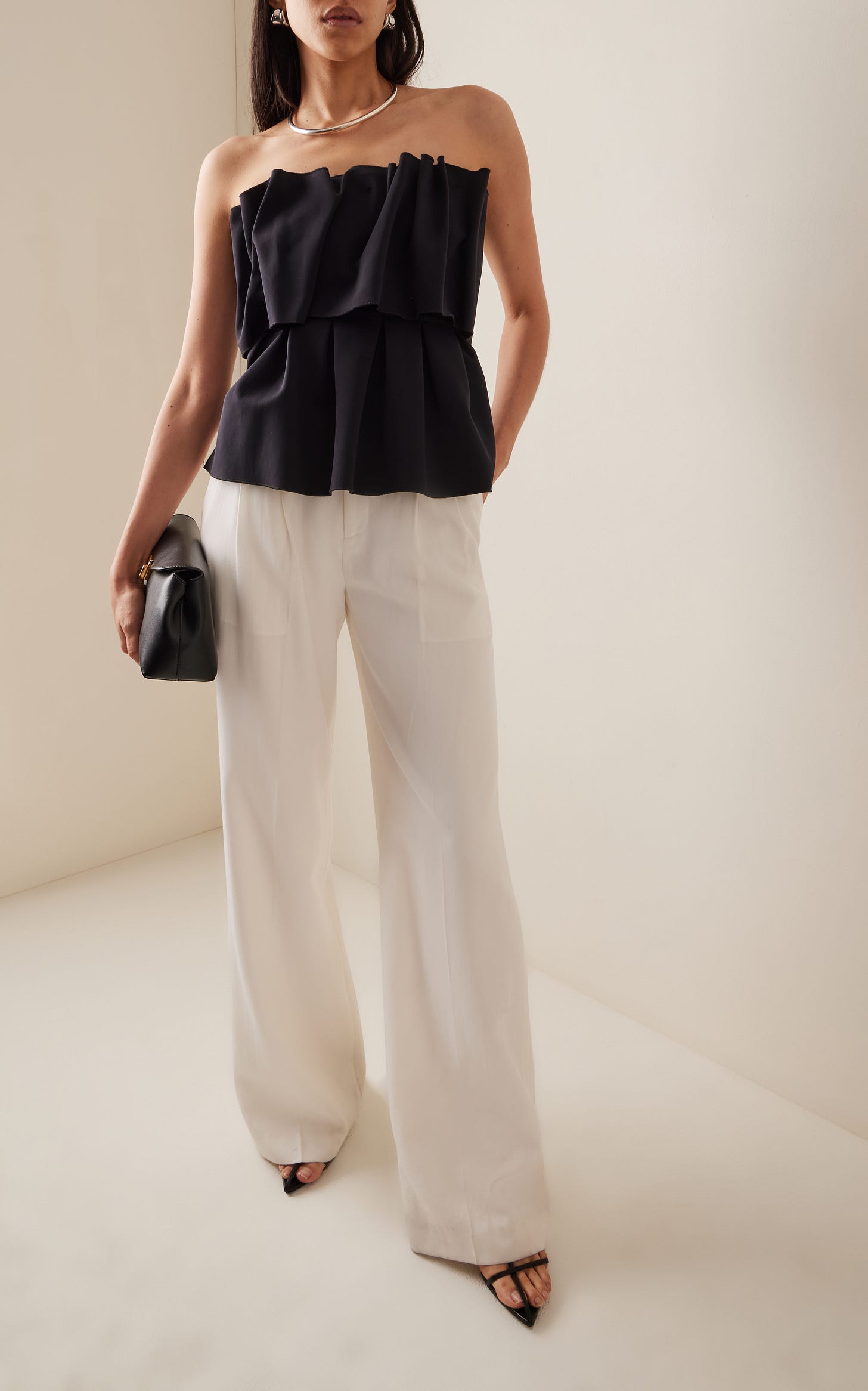 Ruffled Stretch-Crepe Strapless Top