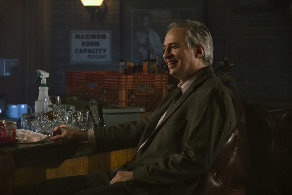 This image shows FBI Agent Martin Wells (played by Jay Karnes) sitting at the bar of Guinan's 10 Forward Avenue watering hole in the last scene of "Monsters." This image shows FBI Agent Martin Wells (played by Jay Karnes) sitting at the bar of Guinan's 10 Forward Avenue watering hole in the last scene of "Monsters."