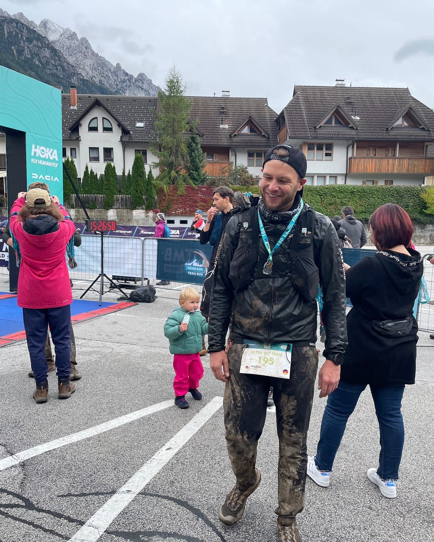 The authors friend Michi after finishing the Julian Alps race in 2022