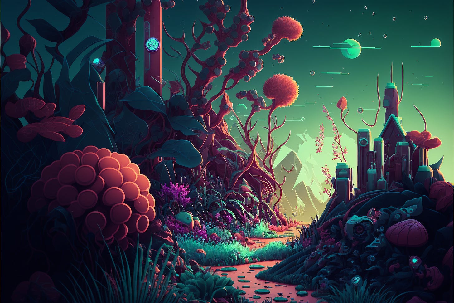 synthetic biology, 2d game environment, landscape, beautiful