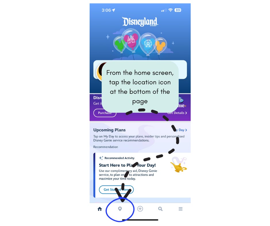 Disneyland app home screen