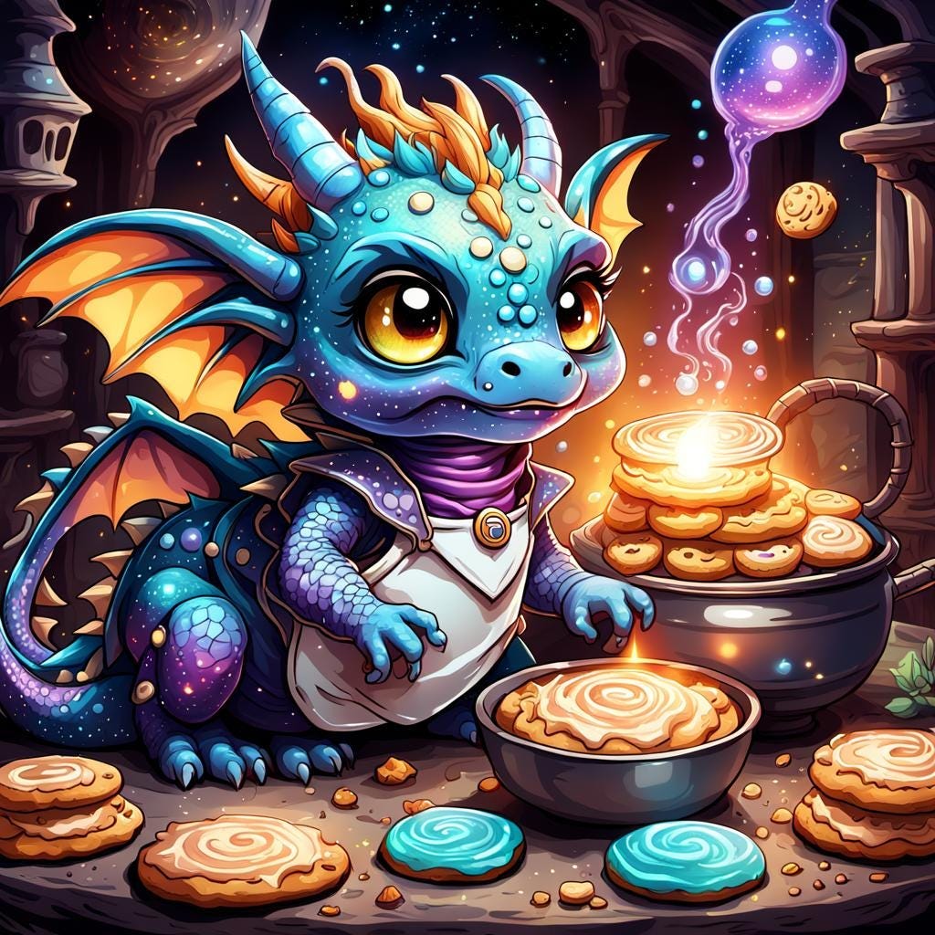 Ophelia the dragon baking cookies Ophelia the dragon baking cookies