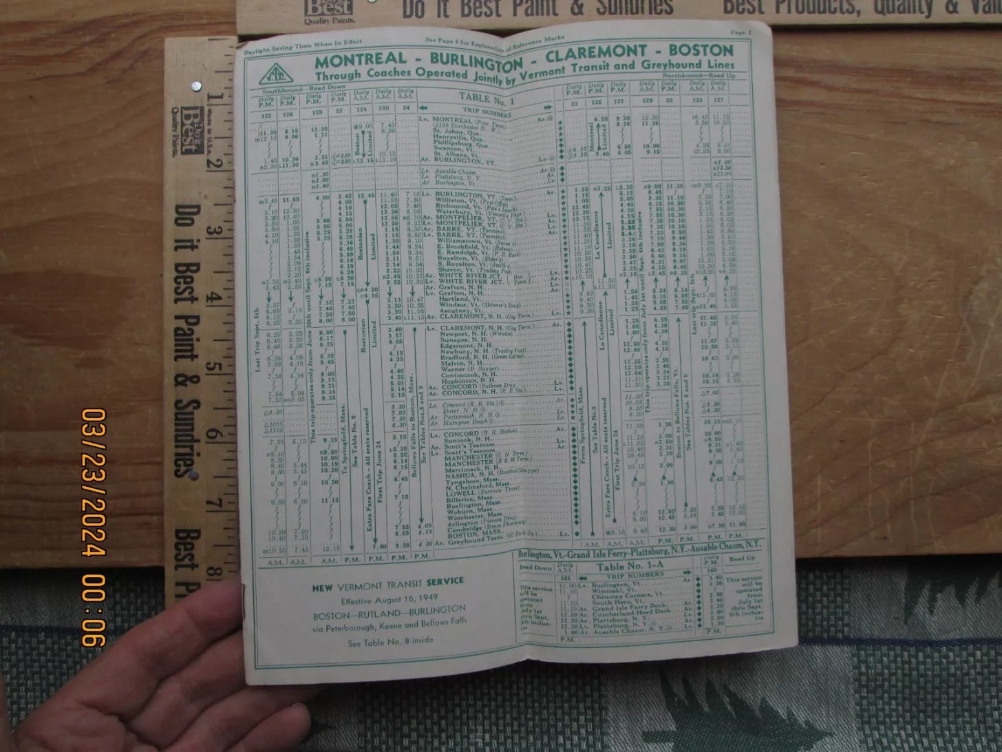 Vermont transit bus timetables August 16 1949 - Picture 4 of 6