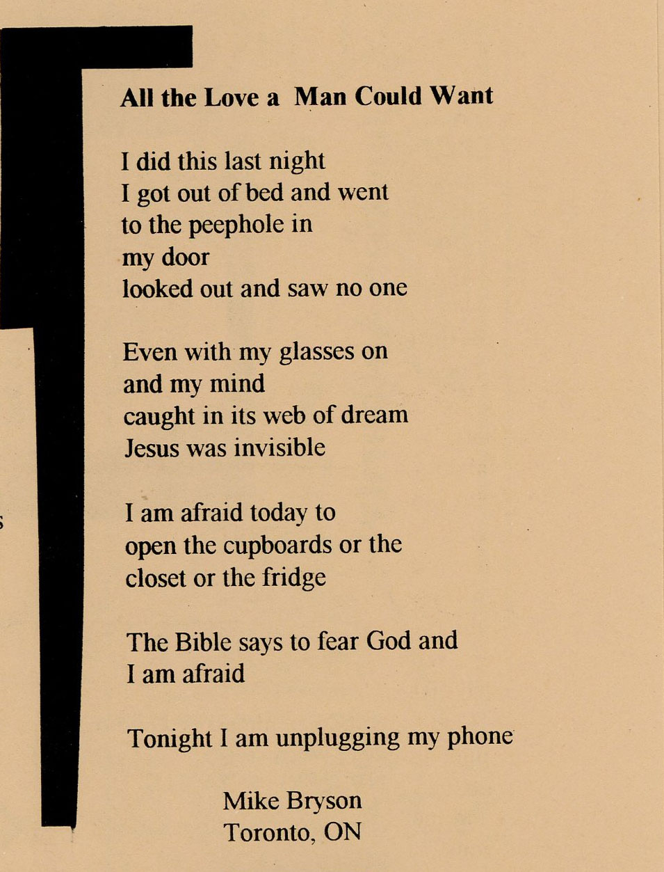 Poem by Michael Bryson
