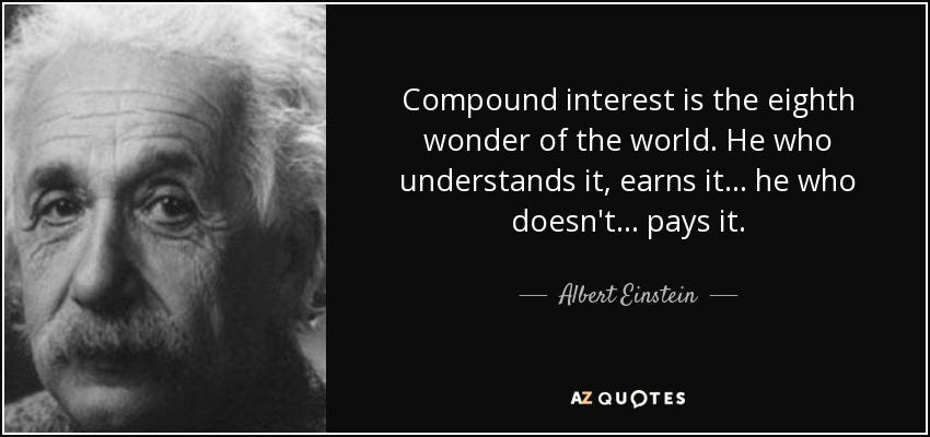 Albert Einstein quote: Compound interest is the eighth wonder of the world.  He...