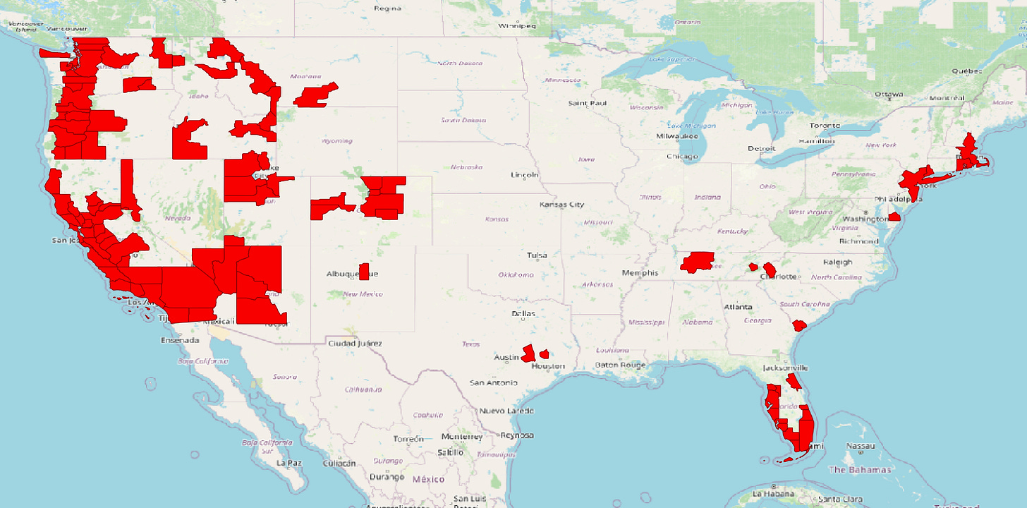 A map of housing shortage crisis cities.