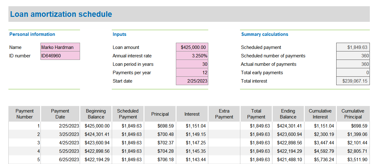 loan amortization schedule