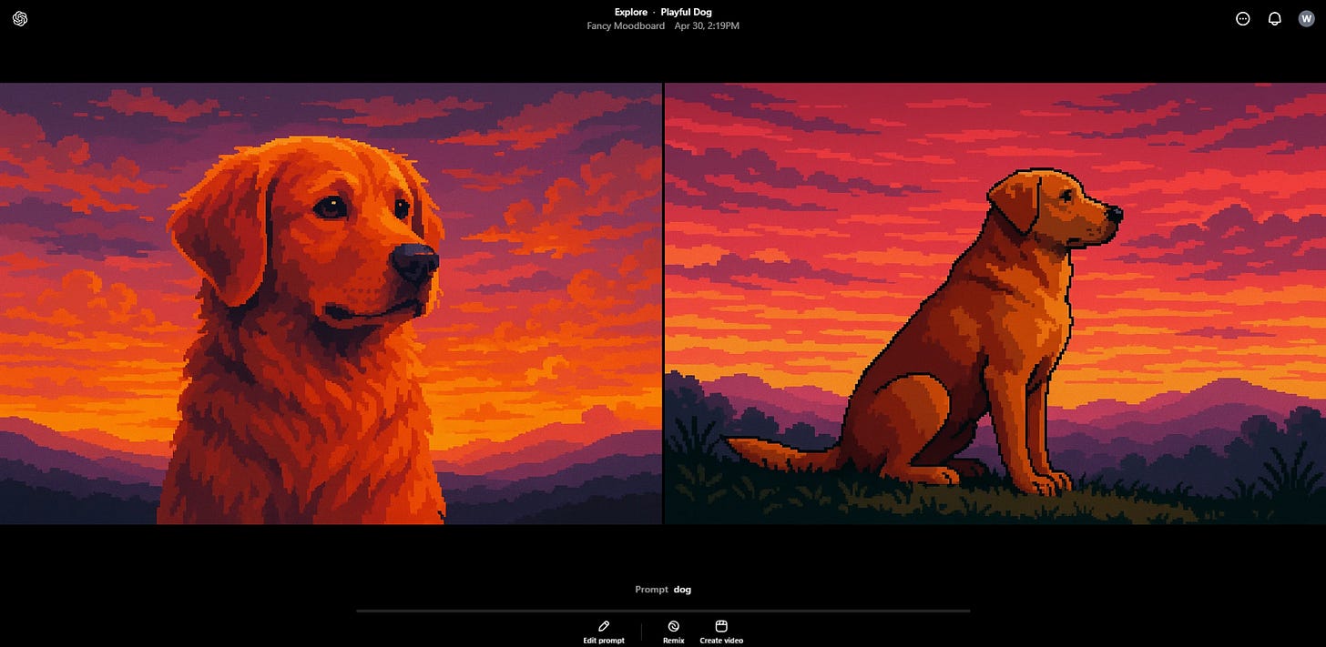 16-bit images of dogs made by Sora based on reference pictures