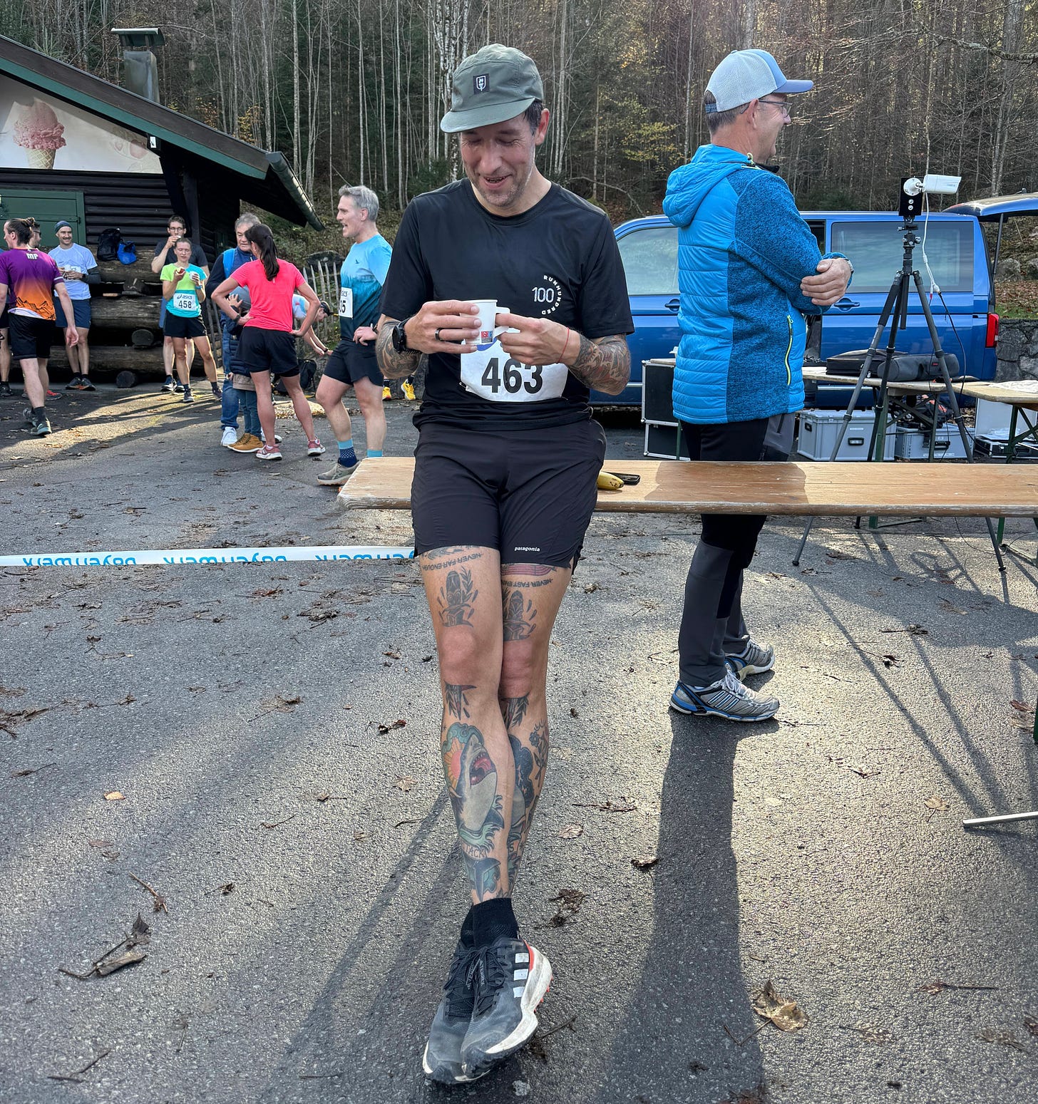 The author wearing a bib number smiling