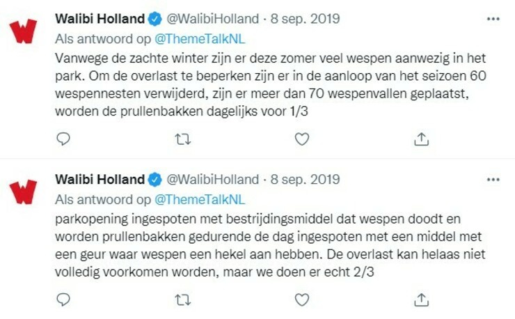 Toelichting op Twitter met betrekking tot de vruchteloze aanpak van Walibi Holland.