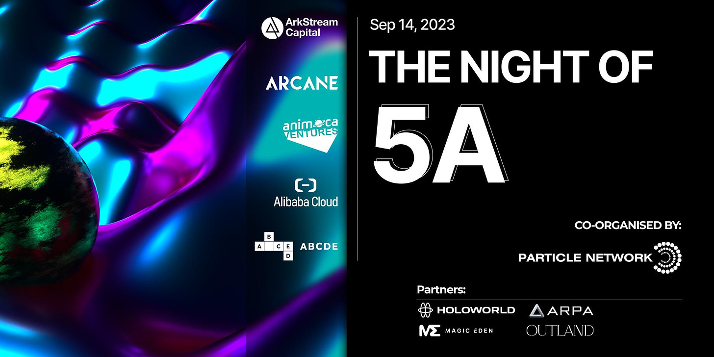 Cover Image for The Night of 5A: Animoca, Alibaba, Arcane, Arkstream, ABCDE, and Particle Network