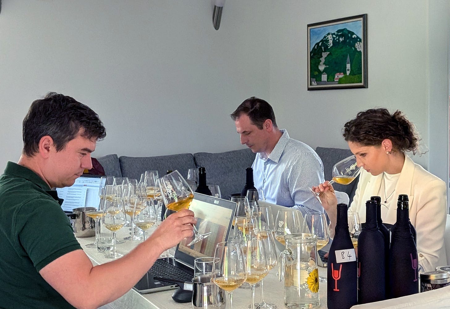 David Lipovšek, Valentin Bufolin and Simona Česen tasting orange wines from Brda. Photo: Simon J Woolf.