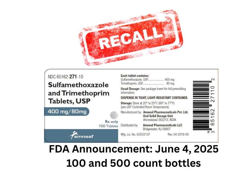 sulfamethoxazole and trimethoprim recall of tablets by Amneal